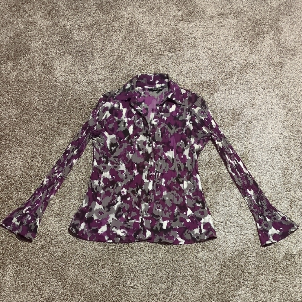 Purple and Gray Patterned Long Sleeve Shirt